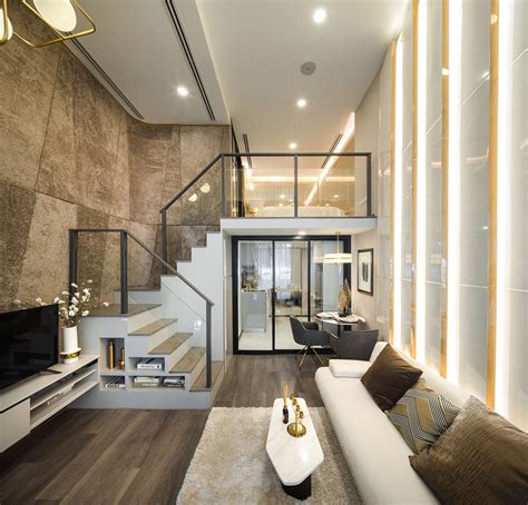 luxurious compact modern condo apartment  double height ceiling
