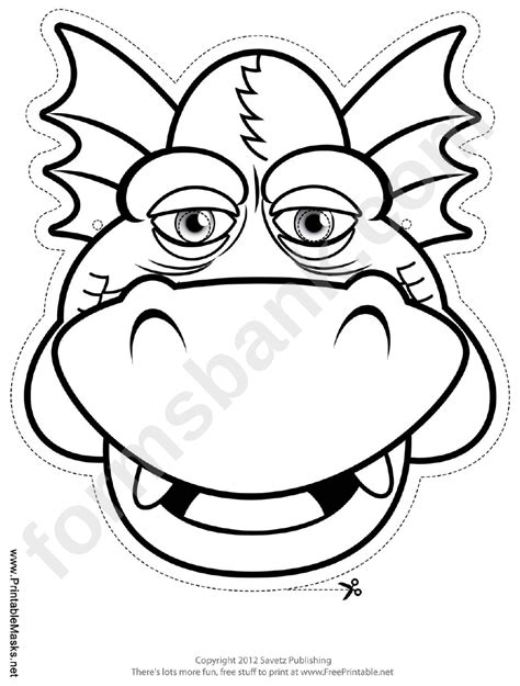dragon smiling outline mask template printable