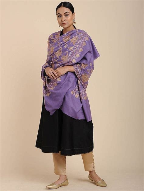 buy purple sozni embroidered pashmina shawl   jayporecom
