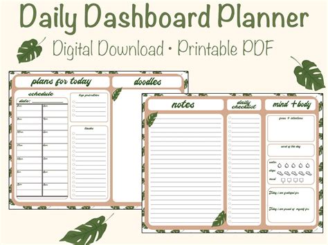 printable  daily dashboard planner  pages etsy