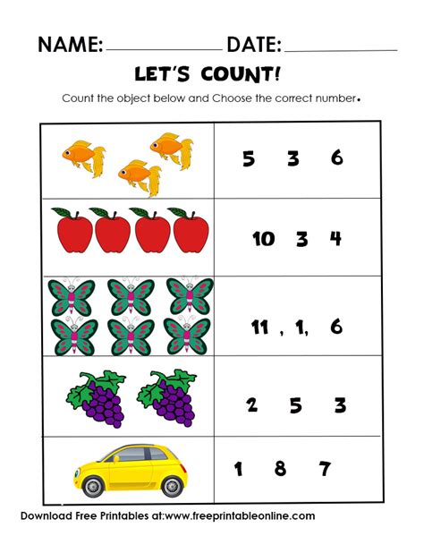 counting worksheets  kids  printable  blog