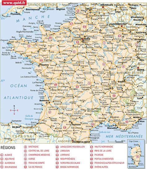 carte de france departements villes  regions voyage carte plan