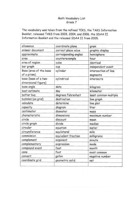 ela vocabulary  grade