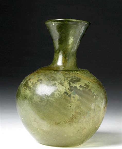Large Roman Glass Flask Olive Green
