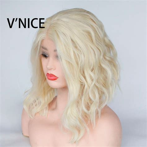 V Nice Bleach Blonde 613 Color Synthetic Wavy Bob Wig For Women Middle