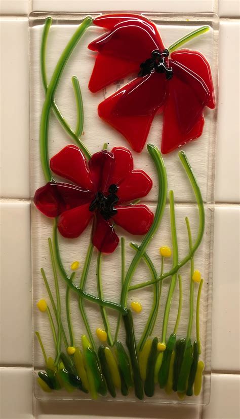 Fused Glass Poppies Fused Glass Artwork Glass Wall Art Frit