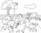Colorear Ecosistema Terrestre Paesaggio Animali Rurale Farbtonseite Paisagem Pagina sketch template