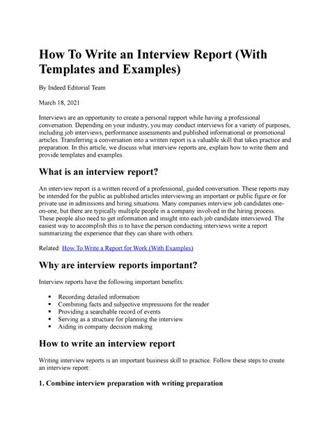 write  interview report depending   industry