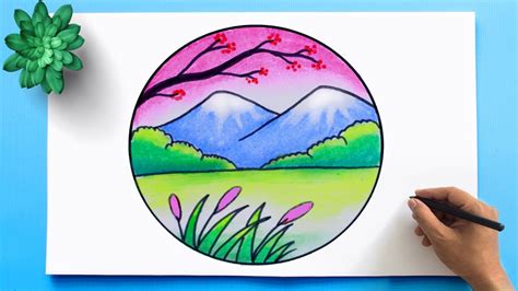 easy scenery drawing colorful landscape  draw