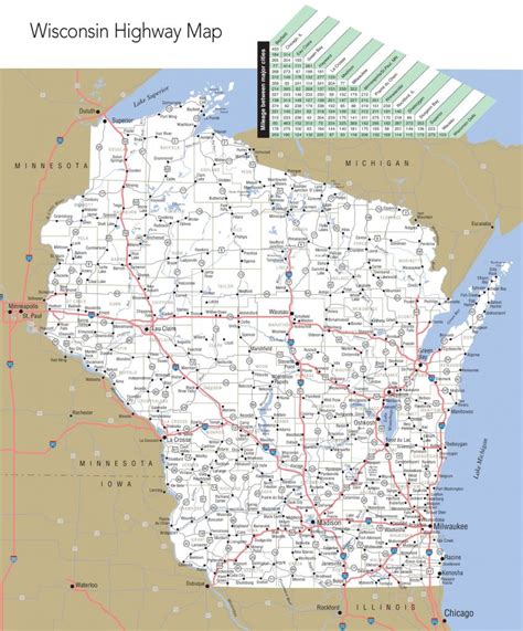 large detailed map  wisconsin  cities  towns  regard