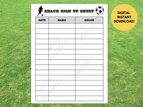 soccer snack sign  sheet printable  sign  sheet  teams