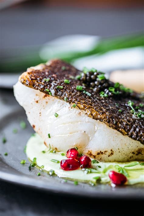 Add1tbsp — Pan Roasted Sea Bass With Edamame Chive Pomegranate And Roe
