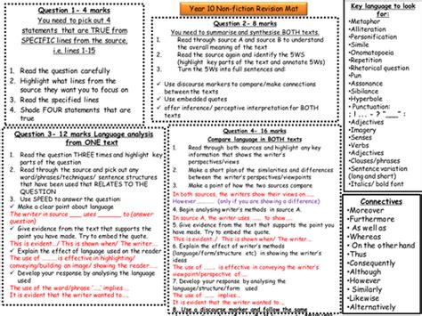 revision mat  english language paper  reading teaching resources