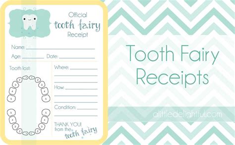 printable tooth fairy receipts  childhood tooth record