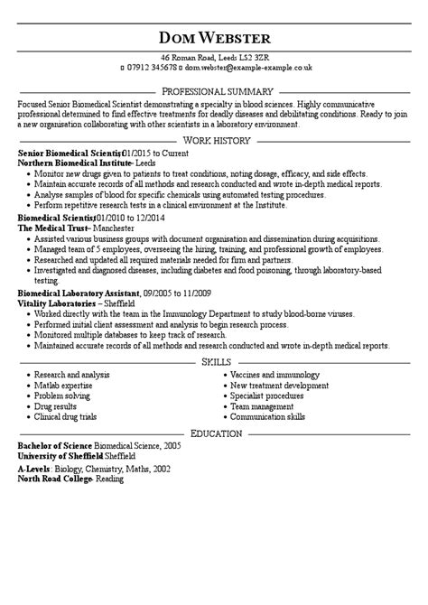 expert biomedical scientist cv examples  myperfectcv