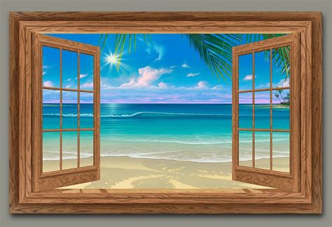 sunny day seascape view   open window painting window painting window art paradise