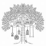Coloring Treehouse Birds Pages Tree House Adults Boomhutten Kids Colouring Bird Color Fun Printable Print Book Garden Books Adult Houses sketch template