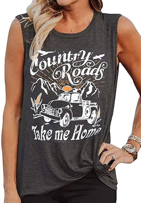 Lanmertree Women Country Shirt Country Roads Take Me Home Funny Country