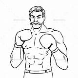 Boxer Coloring Fighter Vector Vintage Book Drawing Old Cartoon Mustache School Tattoo Boxers Choose Board sketch template
