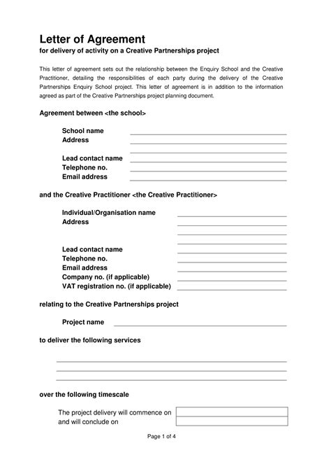 sample letter  agreement examples  word examples images