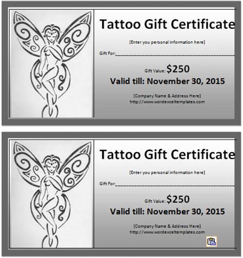 printable tattoo voucher template printable word searches