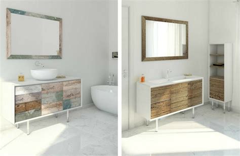 meuble vasque salle de bain en bois patine  blanc mat