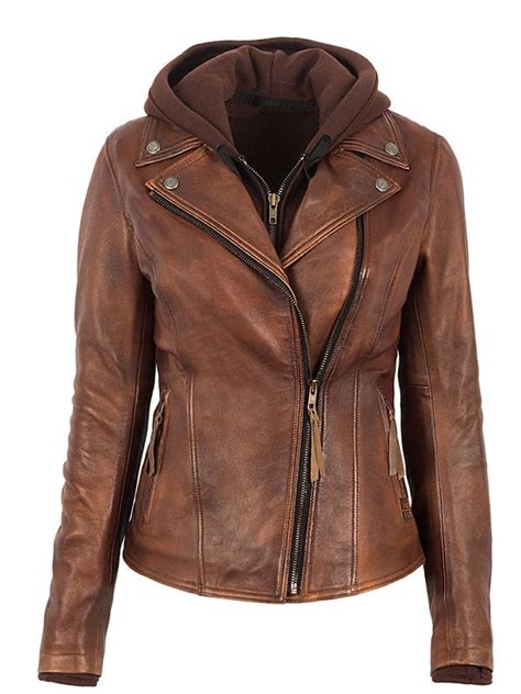 brown leather womens ranchwear motorcycle jacket discount