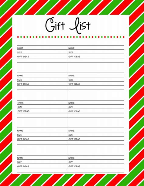 secret santa  list printable template printable templates
