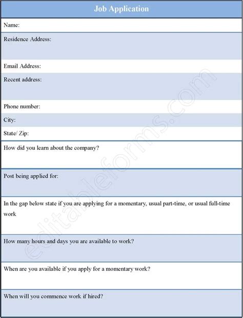 blank job application template editable  forms