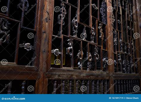 chinese carved window grilles  windows  doors  ancient chinese architecture stock image