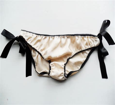 Cream And Black Tie Side Knickers Esty Lingerie