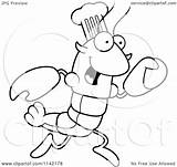 Chef Mascot Crawdad Lobster Running Character Clipart Cartoon Cory Thoman Outlined Coloring Vector sketch template