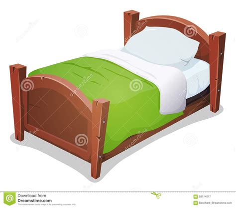 Wood Bed With Green Blanket Stock Illustration