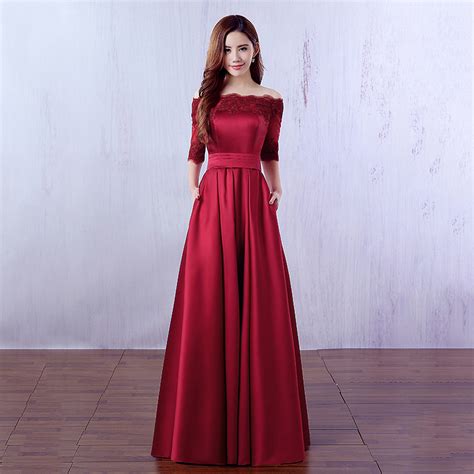elegant off the shoulder long prom dress satin prom dress with lace half sleeves trendy lace