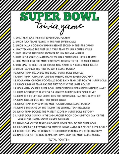 super bowl trivia questions  answers trivia questions  answer