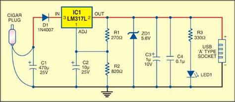 usb power socket detailed circuit diagram