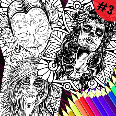 de los muertos adult coloring pages  pack  day   etsy