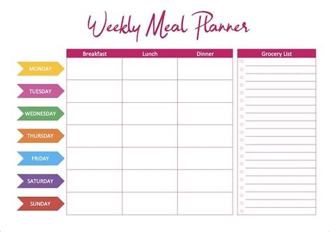 printable meal planner  grocery list