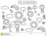 Summer Coloring Weather Drawn Template Hand Book Set Illustration Vector Preview sketch template