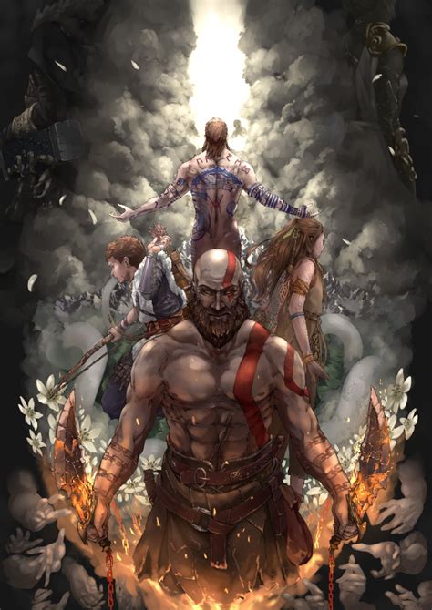 Kratos Atreus Athena Thor Baldur And 1 More God Of