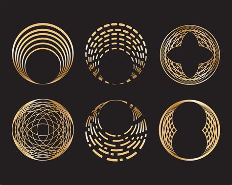 set  golden geometric circle shape  design elements  vector