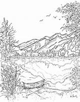 Coloring Pages Landscape Mountains Printable Mountain Nature Drawing Canoe Lake Adult Colouring Adults Jasper Scene Kids Serenity Color Water Book sketch template