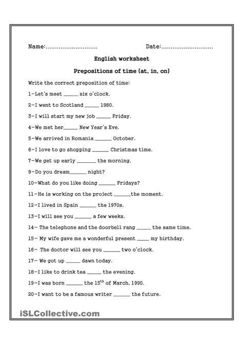 preposition worksheet  grade   answer lousiana