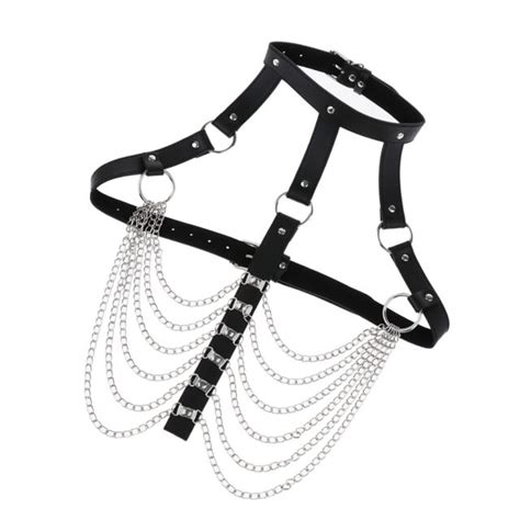 black pu leather choker chest harness belt club strap fashion body