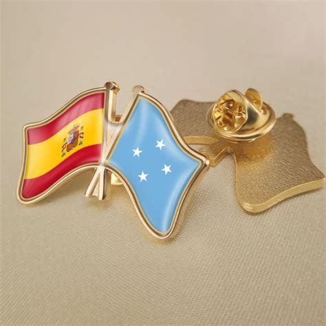 Spain And Micronesia Crossed Double Friendship Flags Lapel Pins Brooch