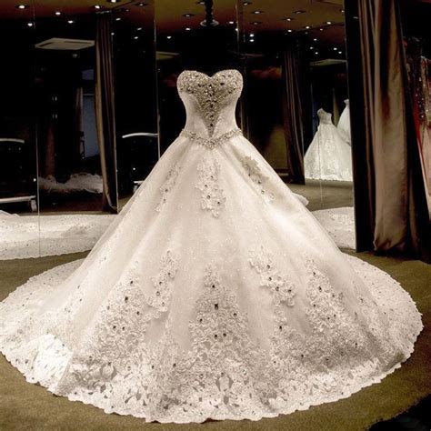 luxurient lace wedding dresses beaded crystals sweetheart sparkly ball