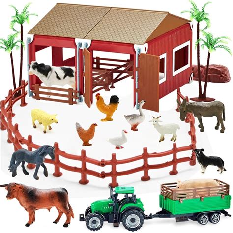buy bolzra mini barn farm toys playset pcs plastic animals figurines  fence farm playset