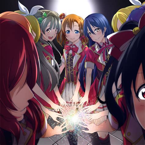 6 girls absurdres ayase eli black hair blue hair blush bokura no live