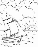 Sunset Coloring Pages Boat Printable Landscape sketch template