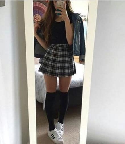 ideas skirt plaid grunge black tights   high socks outfits plaid skirt outfit